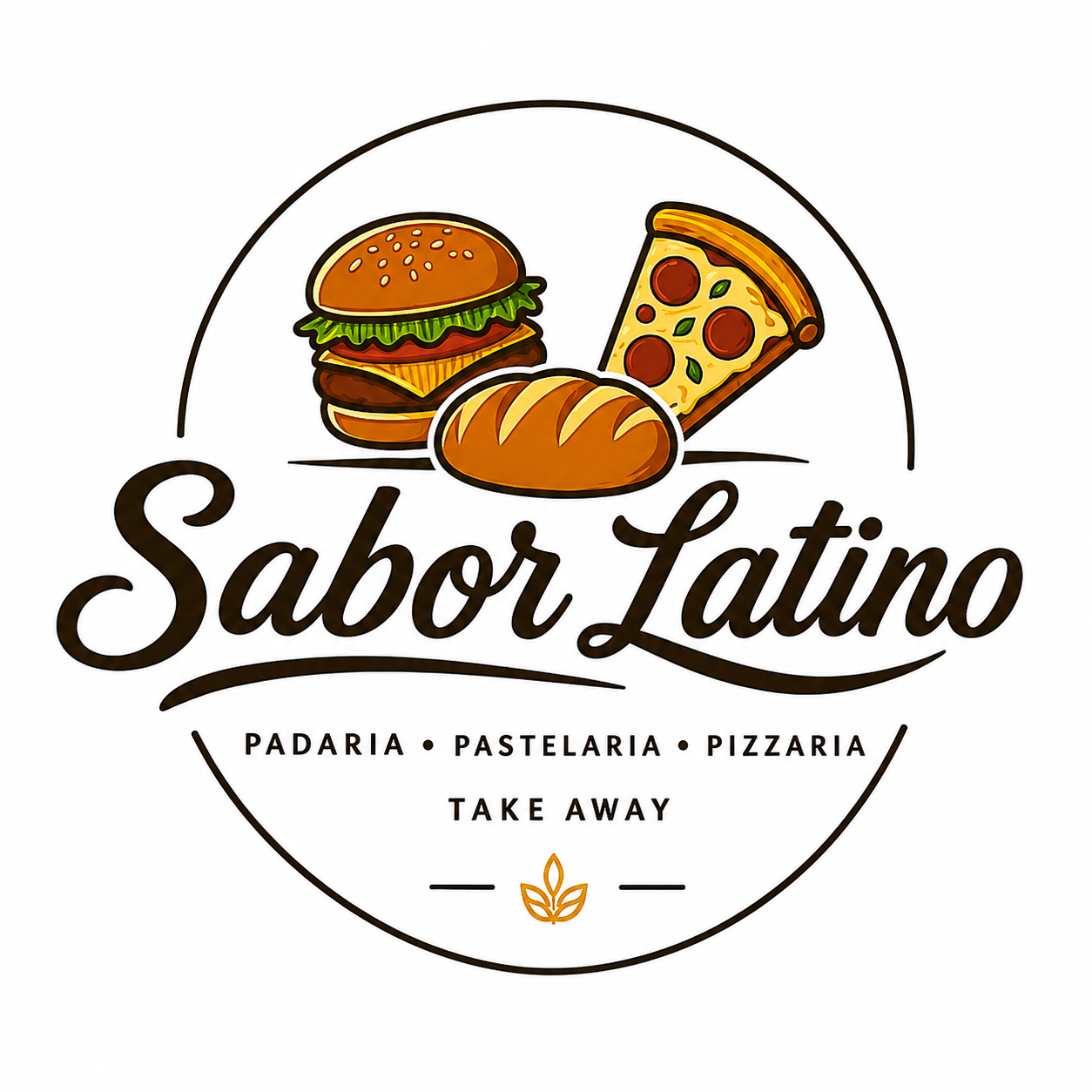 Logo sabor latino padaria pastelaria pizzaria takeaway, restaurante